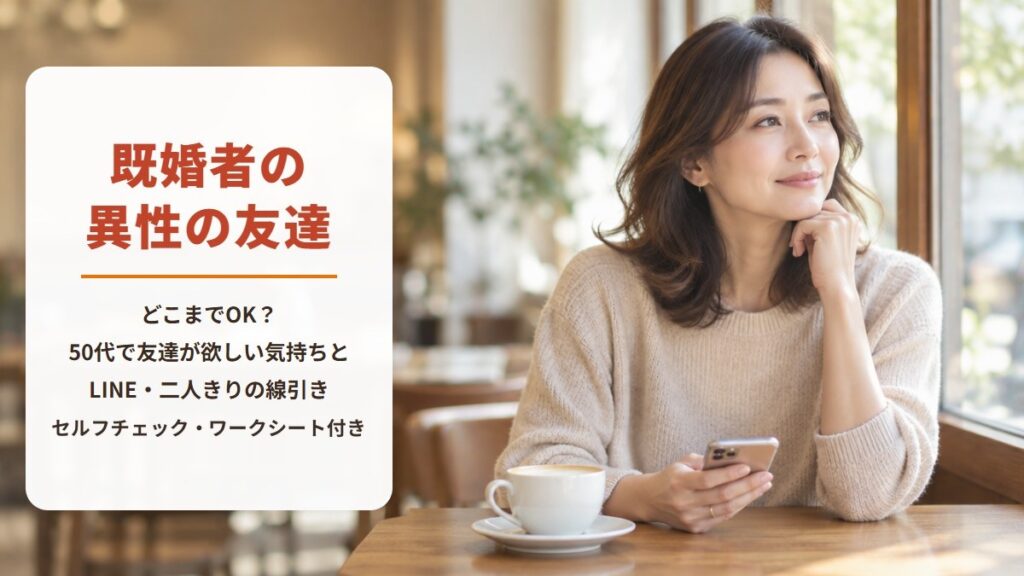 既婚者の異性の友達はどこまでOK?【セルフチェック・ワークシート付き】50代で異性の友達が欲しい気持ちとLINE・二人きりの線引き